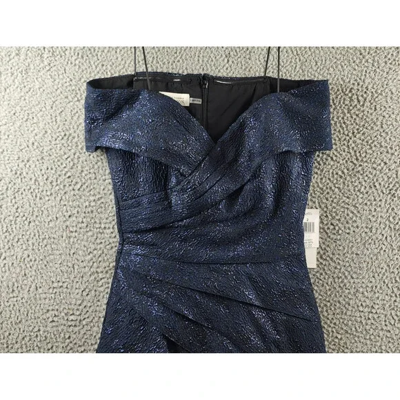 Teri Jon by Rickie Freeman Off-the-Shoulder Metallic Jacquard Dress Women's 2 - Picture 3 of 14